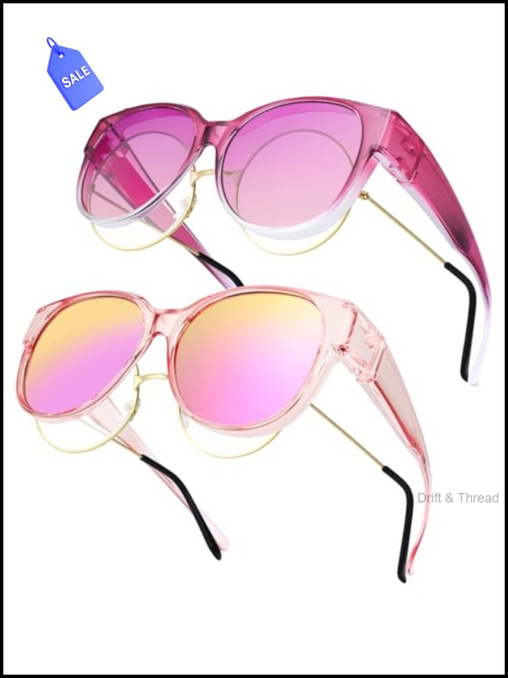 2 Pcs Polarized Fit Over Sunglasses for Women UV400 Round